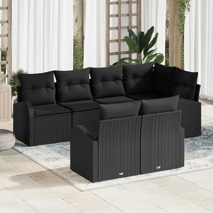 Ensemble de canapé de jardin Noir polyrotin