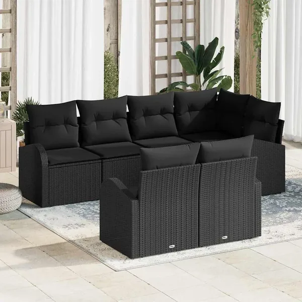 Ensemble de canapé de jardin Noir polyrotin