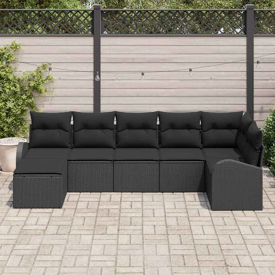 Ensemble de canapé de jardin avec coussin 7 pcs Noir Poly rotin - 3