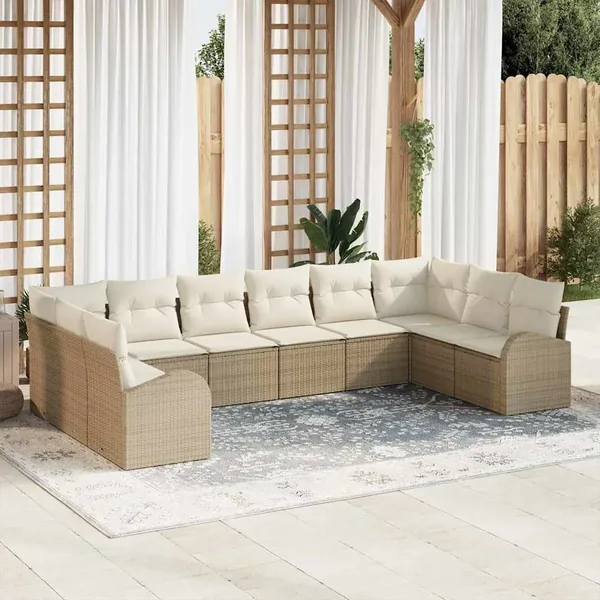 Ensemble de Canapés avec coussin 10 pcs Beige Polyrotin