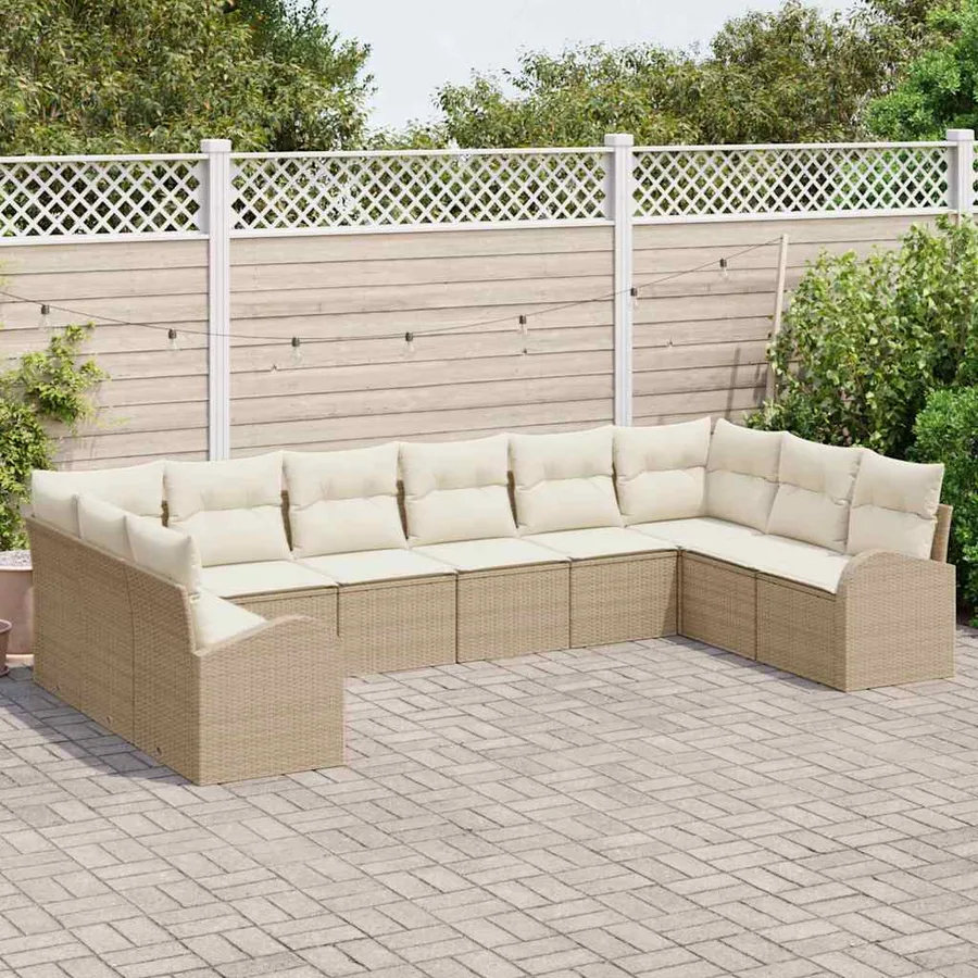 Ensemble de Canapés avec coussin 10 pcs Beige Polyrotin - 3