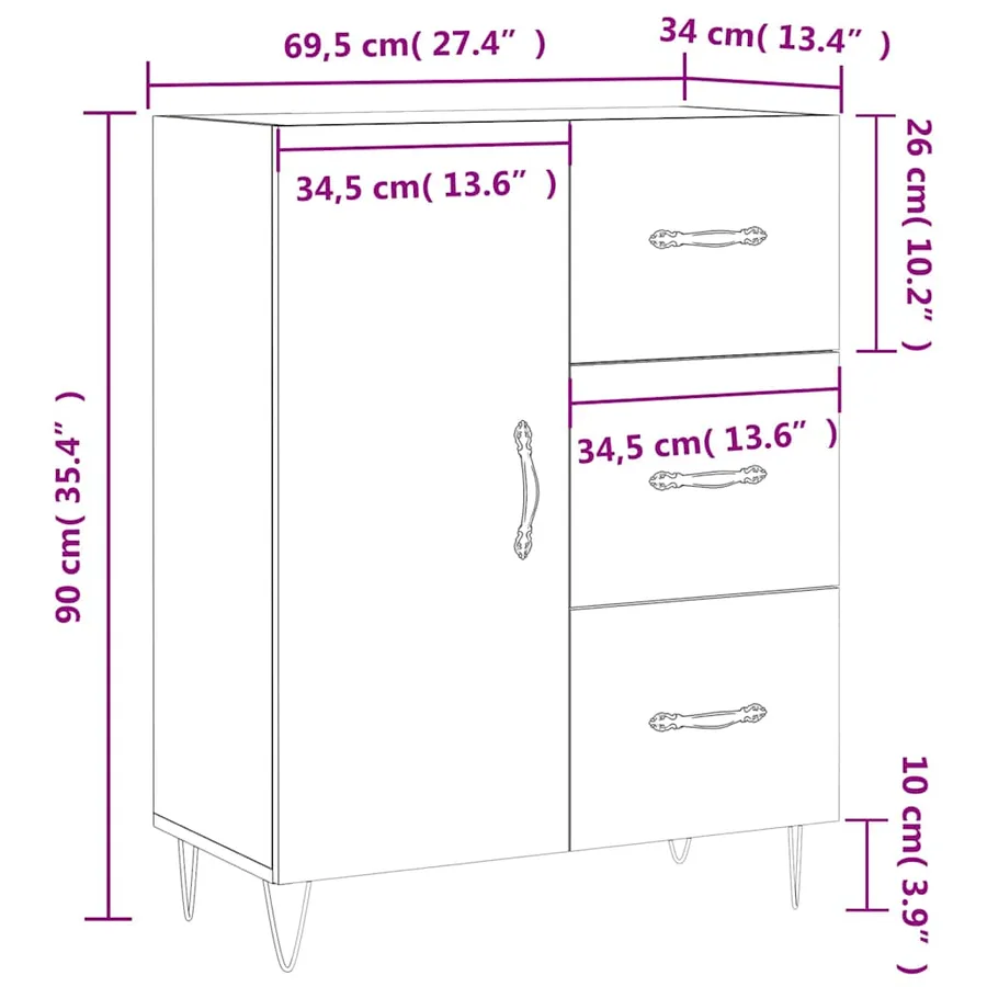 Buffet noir 69,5x34x90 cm bois d'ingénierie - 13