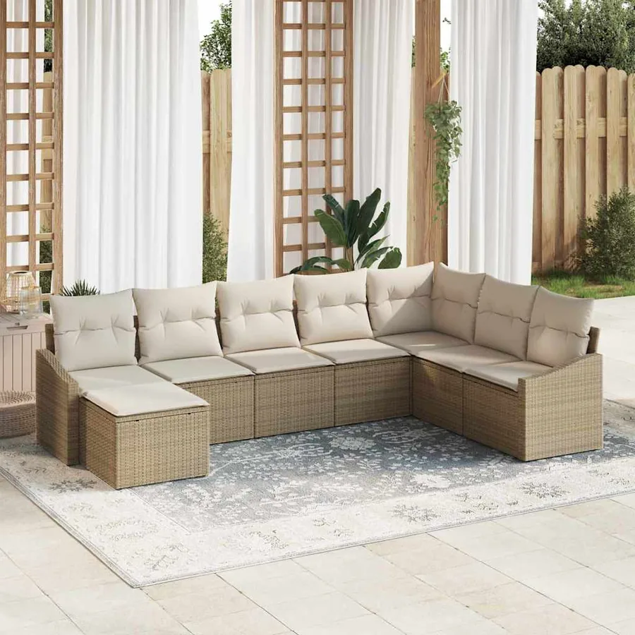 Ensemble de Canapés avec coussin 8 pcs Beige polyrotin