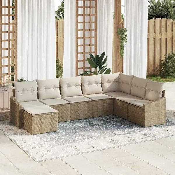 Ensemble de Canapés avec coussin 8 pcs Beige polyrotin