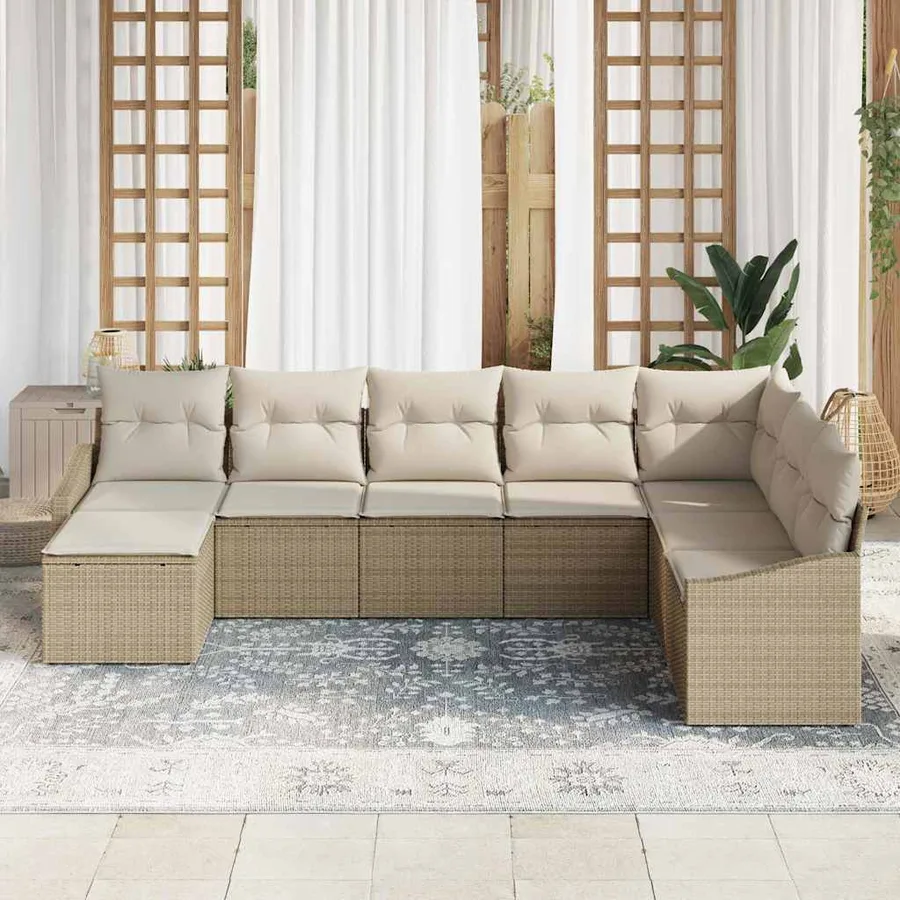 Ensemble de Canapés avec coussin 8 pcs Beige polyrotin - 3