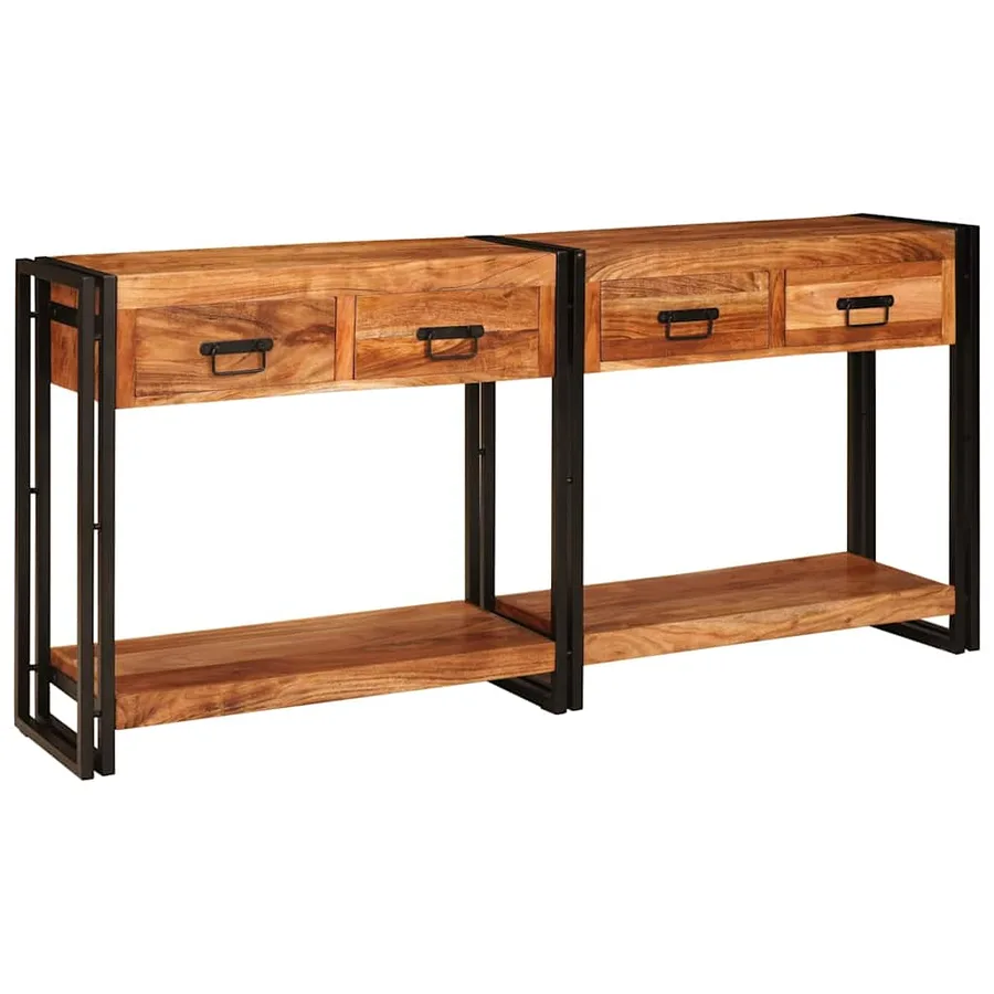 Tables console avec tiroir 2 pcs Marron Bois d'Acacia Massif - 2