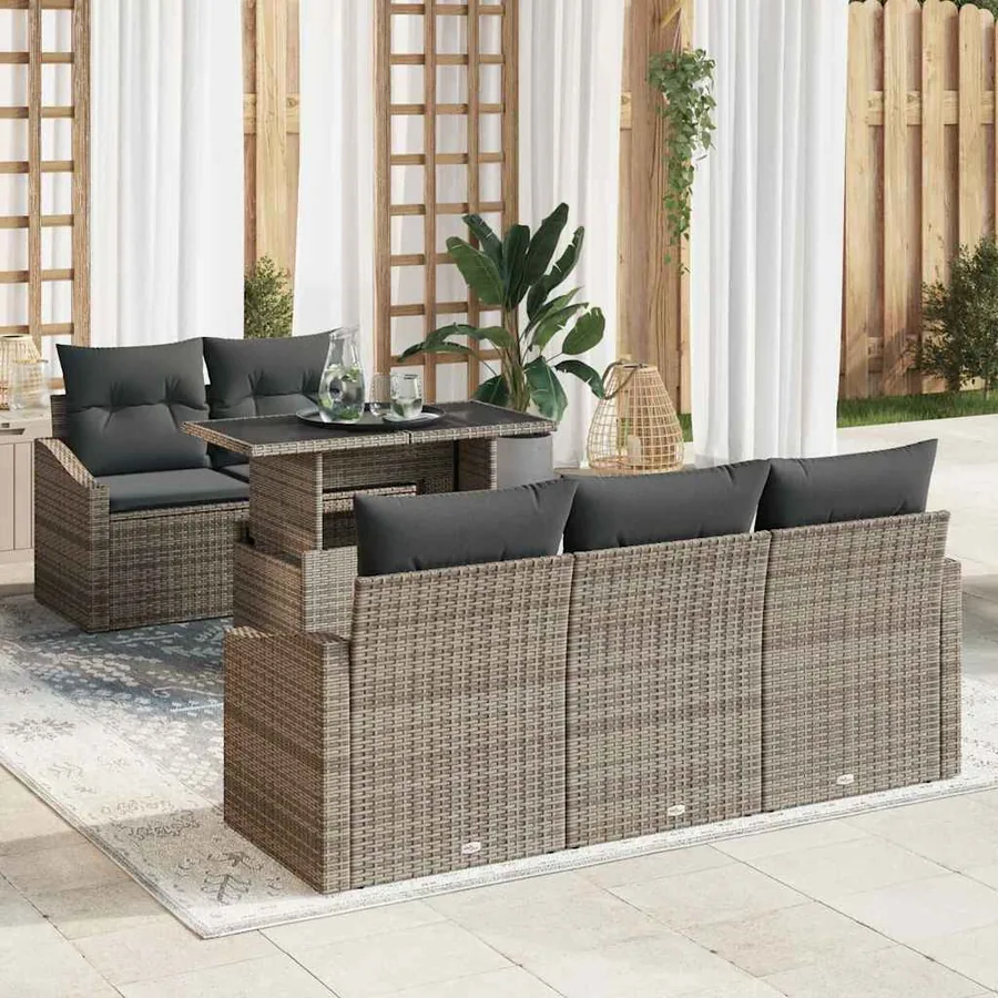 Ensemble de canapé de jardin 6 pcs Gris Poly rotin