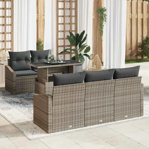 Ensemble de canapé de jardin 6 pcs Gris Poly rotin