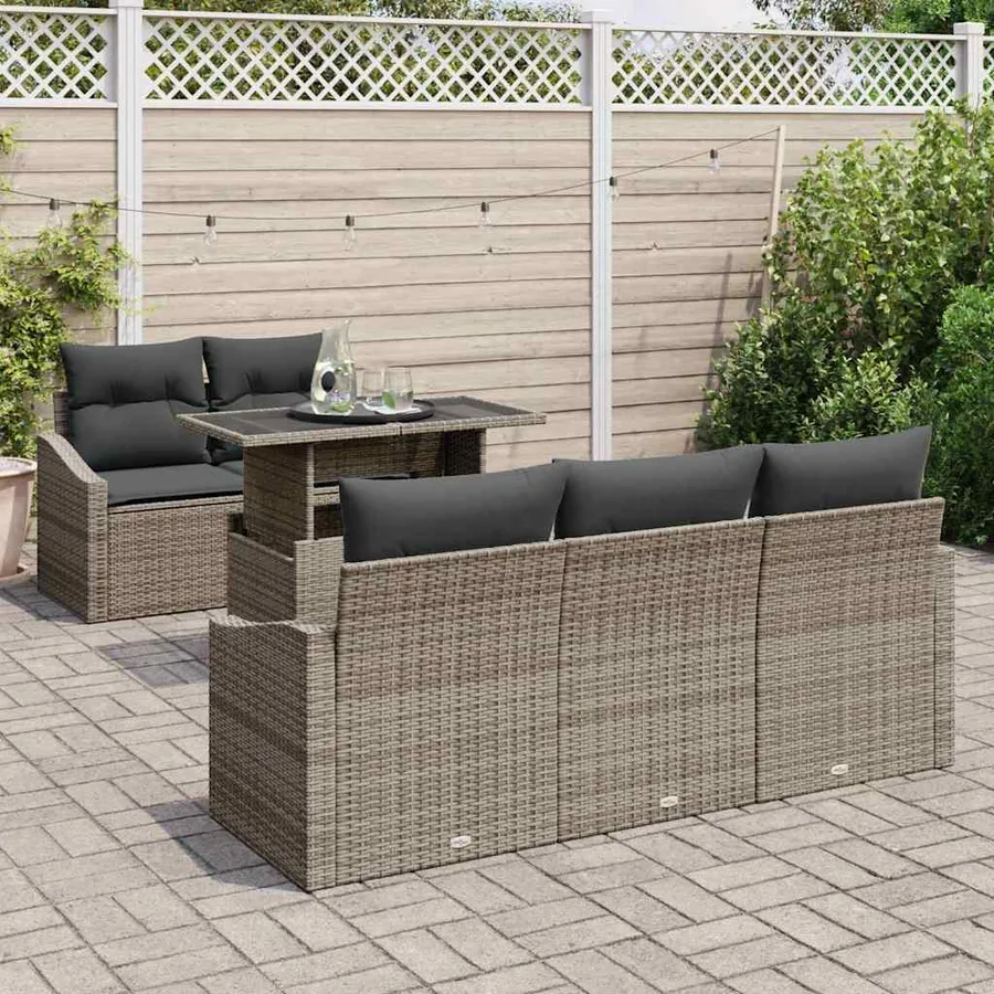 Ensemble de canapé de jardin 6 pcs Gris Poly rotin - 3