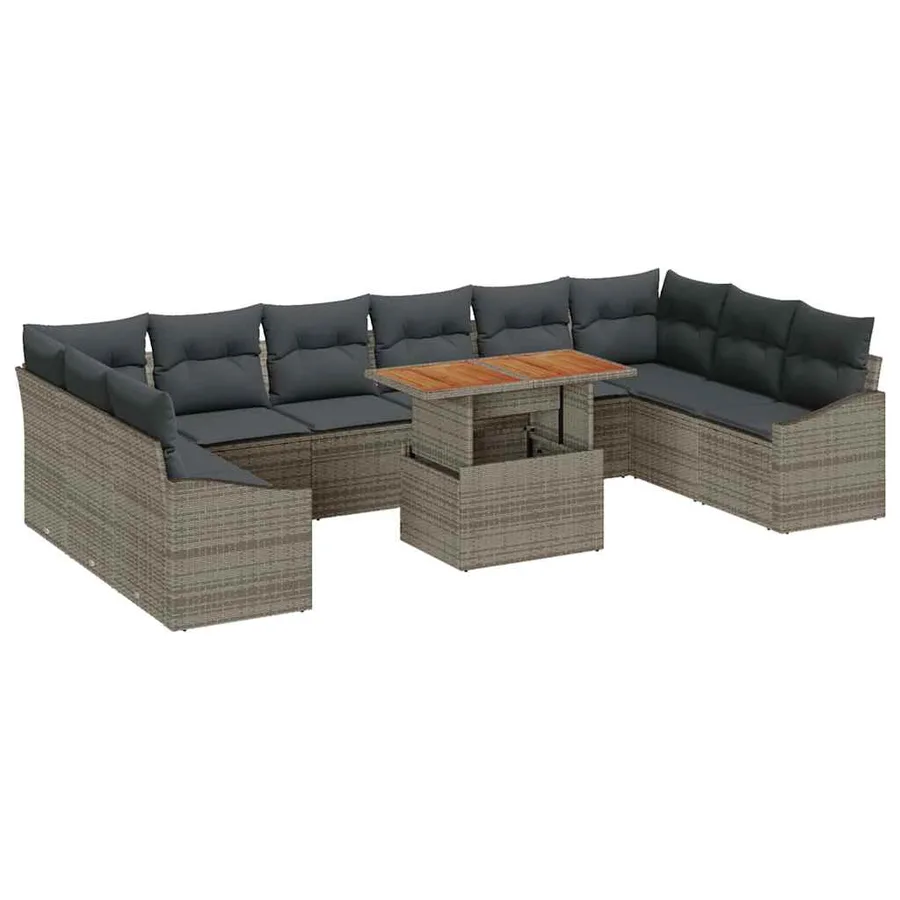 Ensemble de canapé de jardin 11 pcs Gris Poly rotin - 2