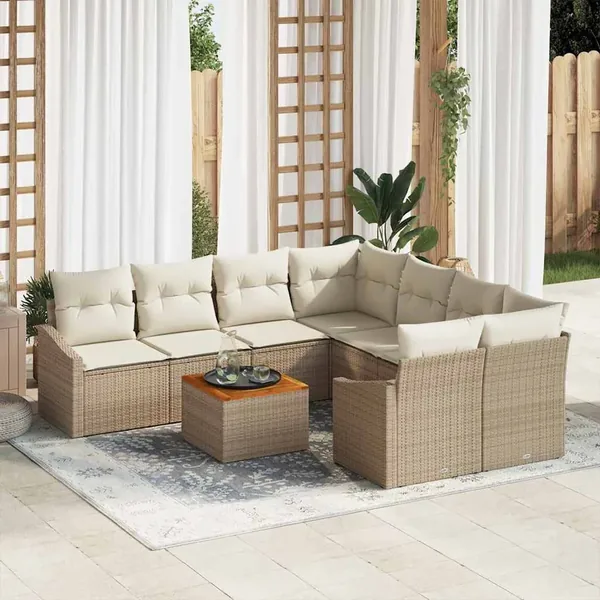 Ensemble de canapé de jardin avec coussin 9 pcs Beige polyrotin