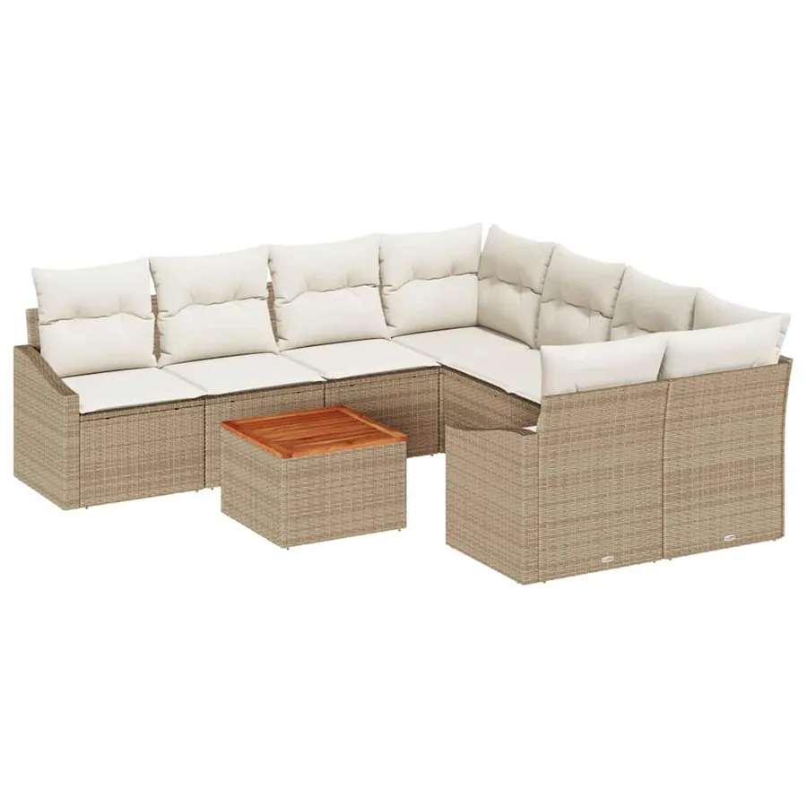 Ensemble de canapé de jardin avec coussin 9 pcs Beige polyrotin - 2