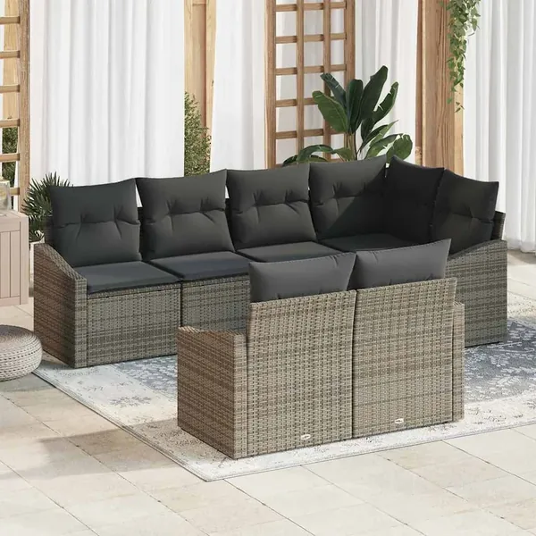 Ensemble de canapé de jardin avec coussin 7 pcs Gris polyrotin