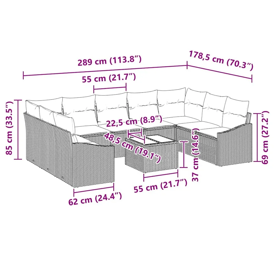 Ensemble de canapé de jardin avec stockage Gris clair polyrotin - 13