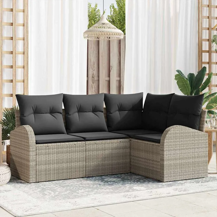 Ensemble de canapé de jardin 4 pcs Gris clair polyrotin