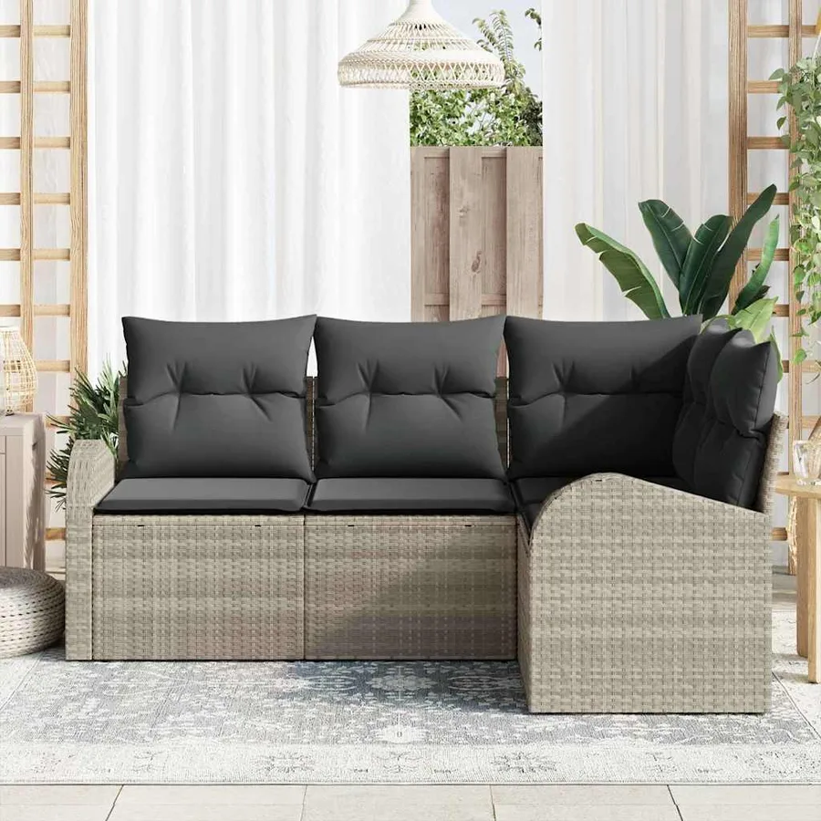 Ensemble de canapé de jardin 4 pcs Gris clair polyrotin - 3