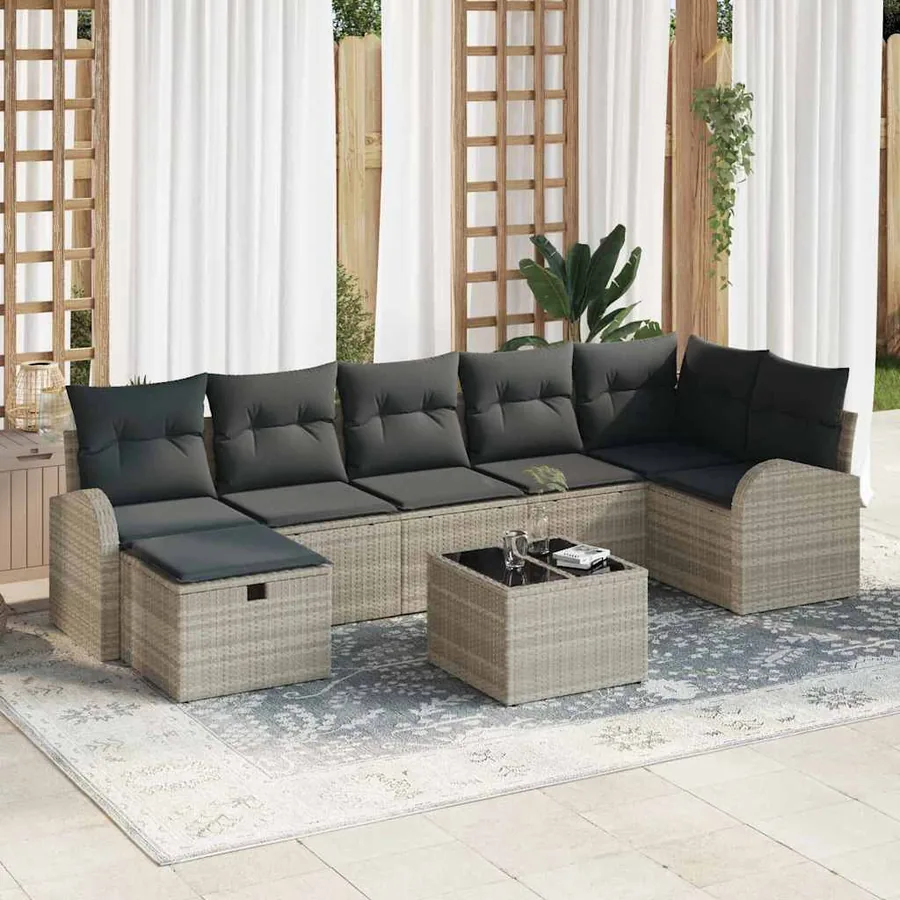 Ensemble de canapé de jardin 8 pcs Gris clair Poly rotin