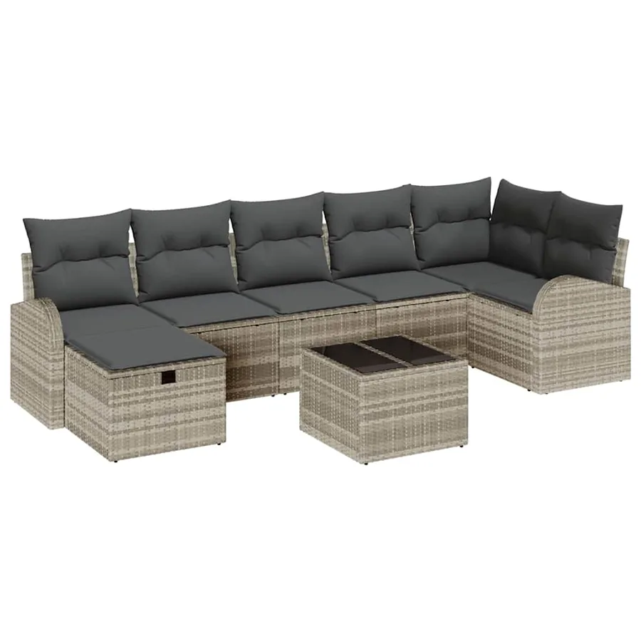 Ensemble de canapé de jardin 8 pcs Gris clair Poly rotin - 2