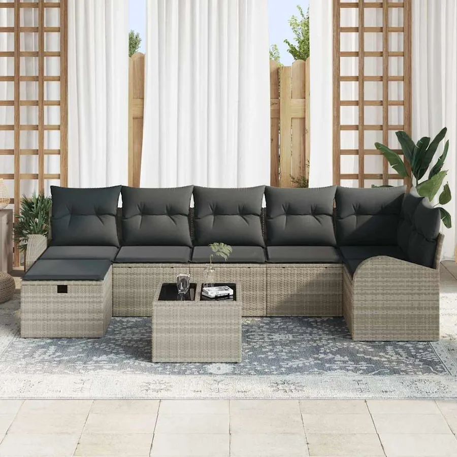 Ensemble de canapé de jardin 8 pcs Gris clair Poly rotin - 3
