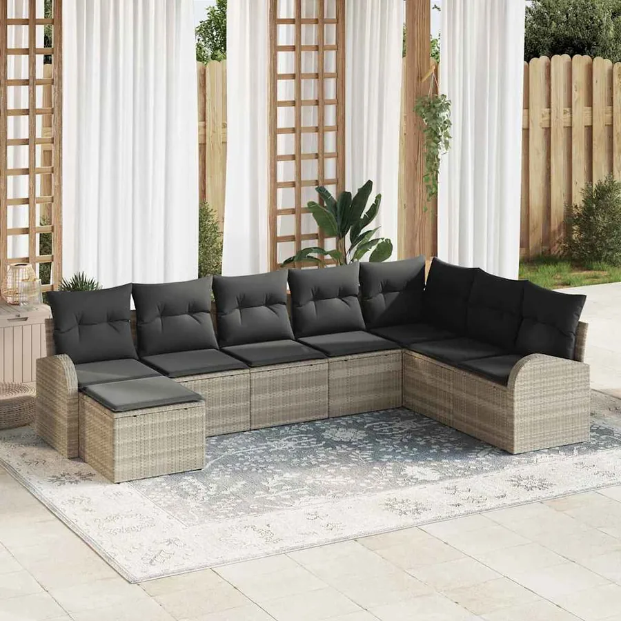Ensemble de Canapés avec coussin 8 pcs Gris clair polyrotin