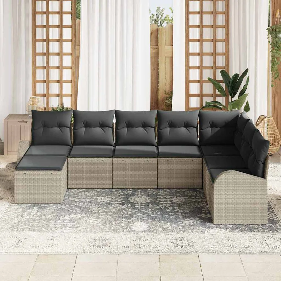 Ensemble de Canapés avec coussin 8 pcs Gris clair polyrotin - 3