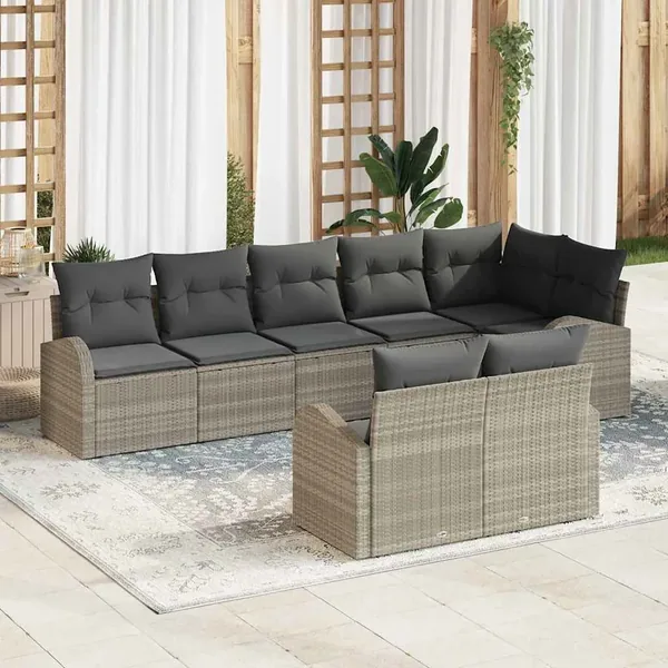 Ensemble de canapé de jardin 8 pcs Gris clair polyrotin