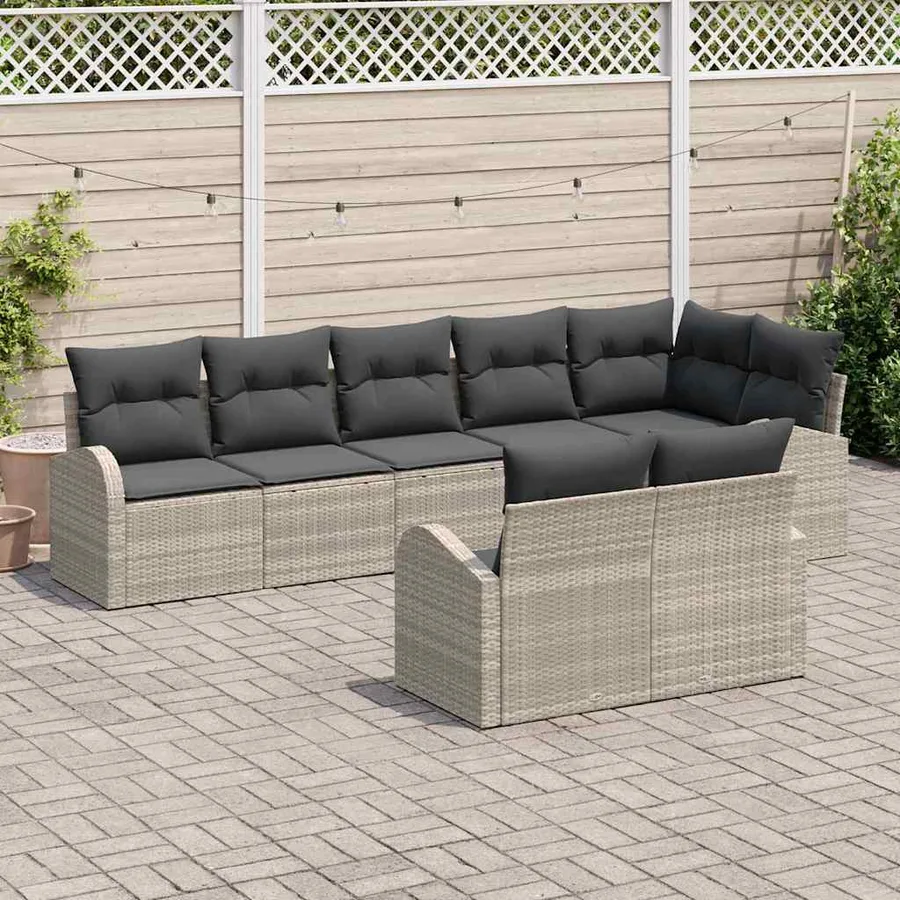 Ensemble de canapé de jardin 8 pcs Gris clair polyrotin - 3
