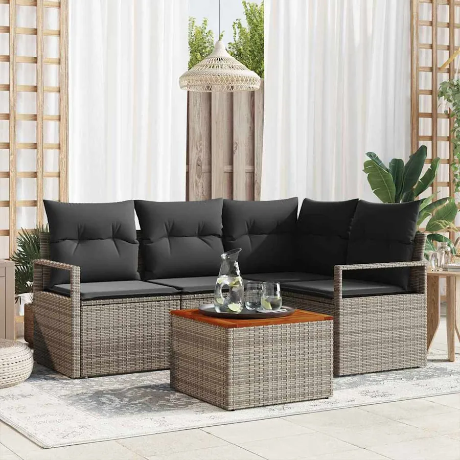 Ensemble de canapé de jardin avec coussin 5 pcs Gris polyrotin