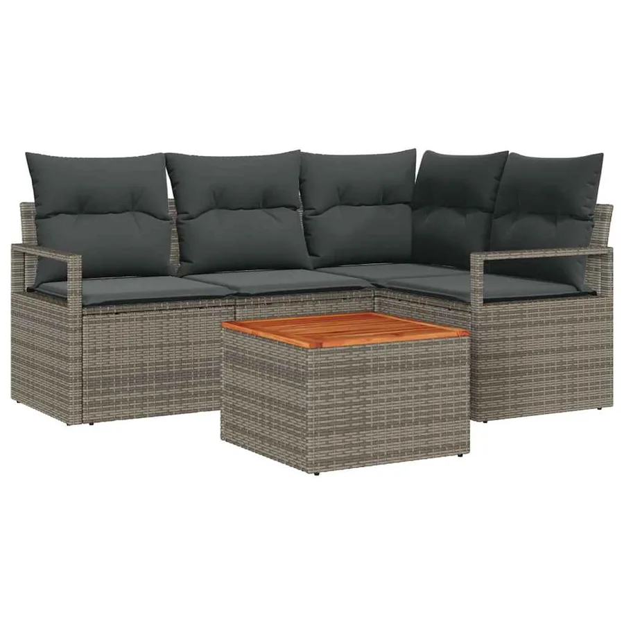 Ensemble de canapé de jardin avec coussin 5 pcs Gris polyrotin - 2