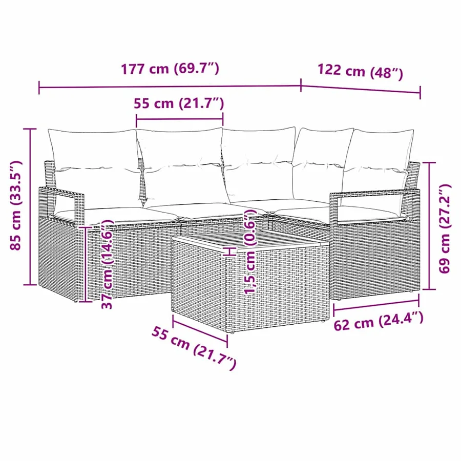 Ensemble de canapé de jardin avec coussin 5 pcs Gris polyrotin - 9