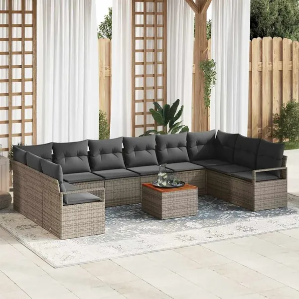 Ensemble de canapé de jardin avec coussin 11 pcs Gris polyrotin