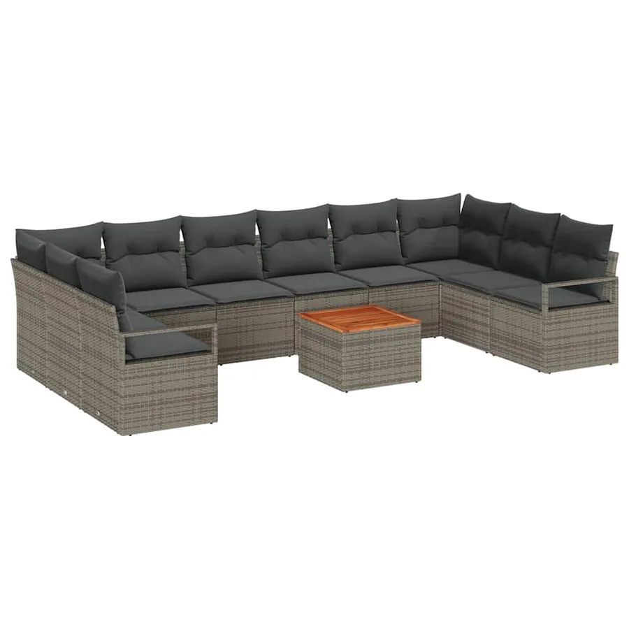 Ensemble de canapé de jardin avec coussin 11 pcs Gris polyrotin - 2