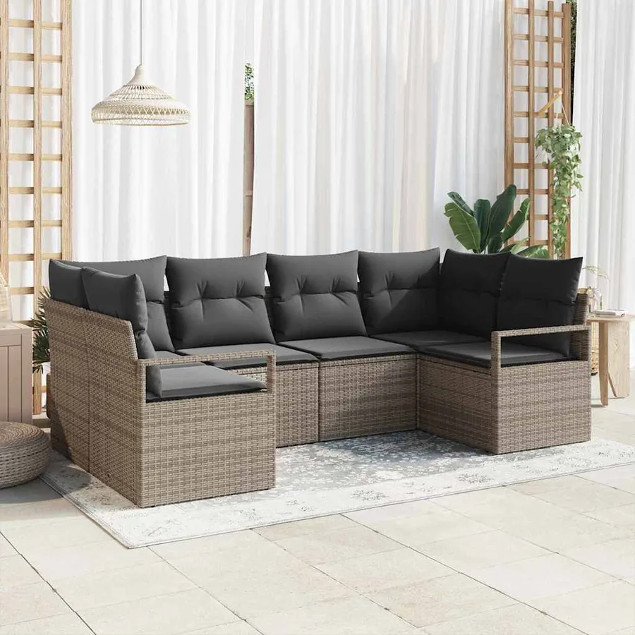 Ensemble de Canapés avec coussin 6 pcs Gris polyrotin