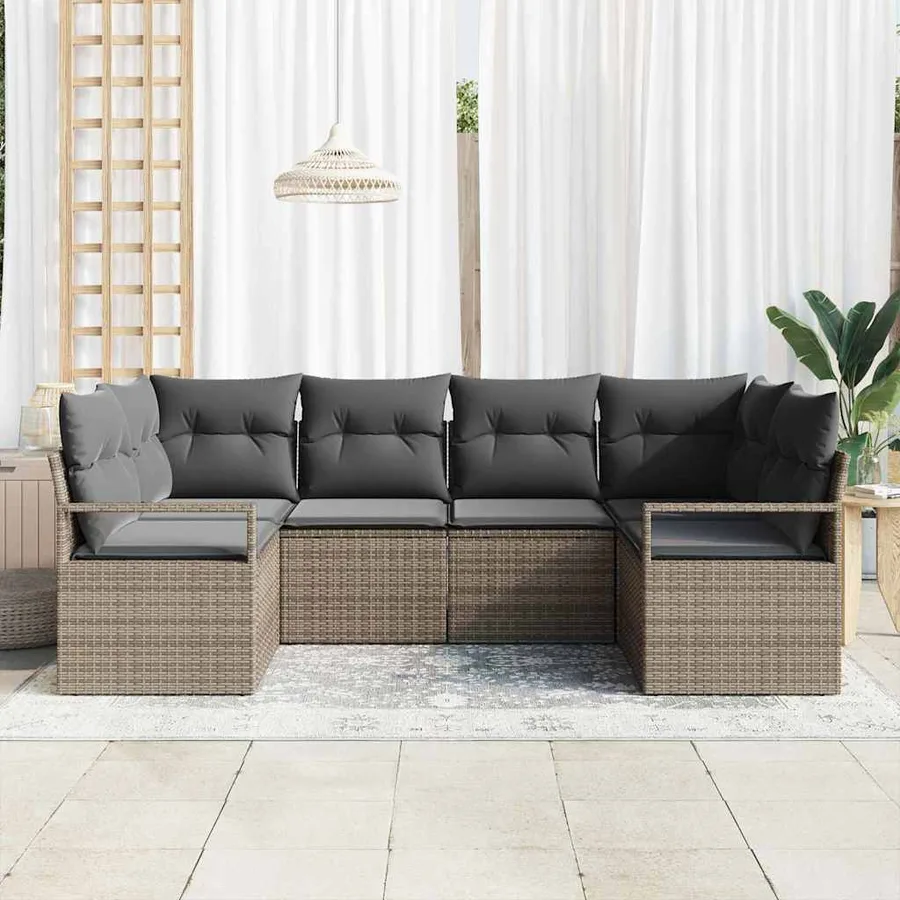 Ensemble de Canapés avec coussin 6 pcs Gris polyrotin - 3