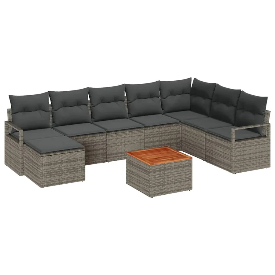 Ensemble de canapé de jardin avec coussin 9 pcs Gris polyrotin - 2