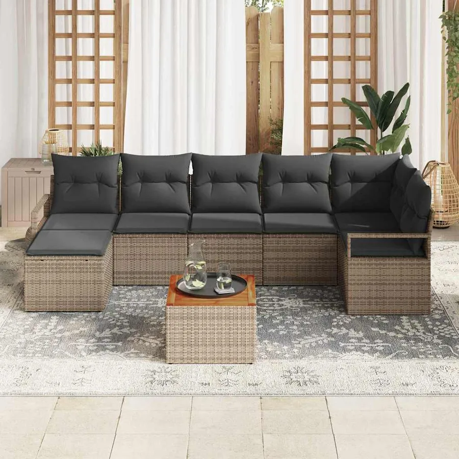 Ensemble de canapé de jardin avec coussin 9 pcs Gris polyrotin - 3
