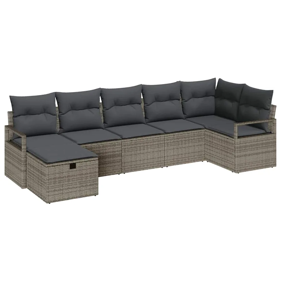 Ensemble de Canapés avec coussin 7 pcs Gris polyrotin - 2