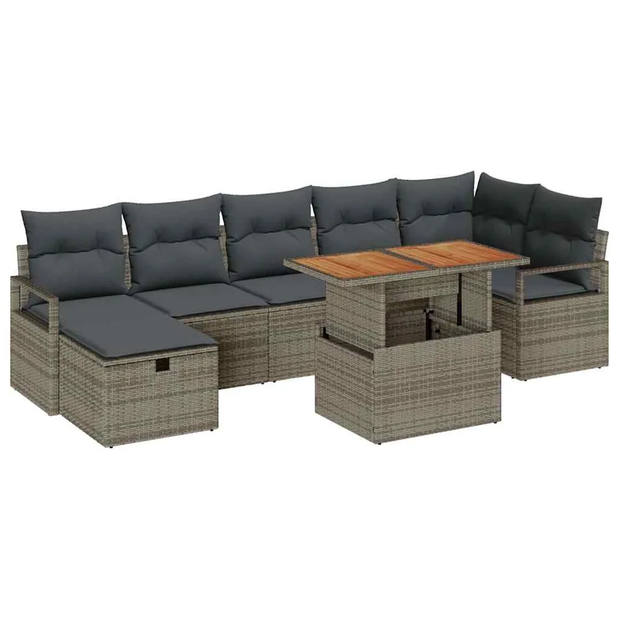 Ensemble de canapé de jardin avec coussin 8 pcs Gris polyrotin - 2