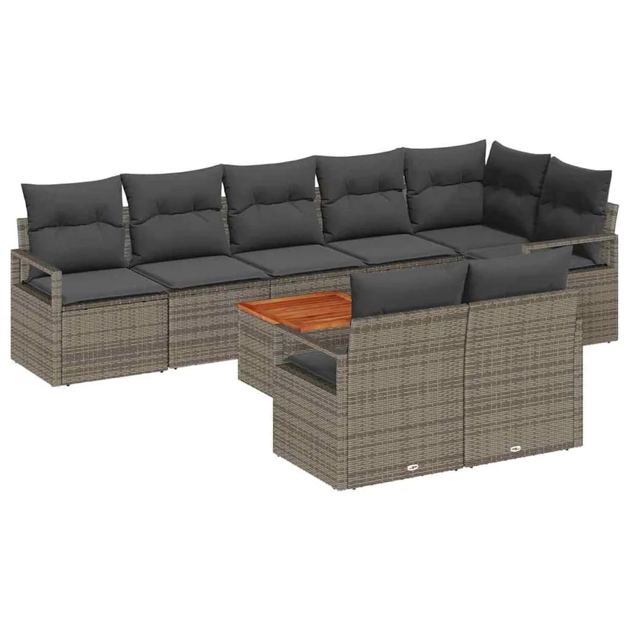 Ensemble de canapé de jardin avec coussin 9 pcs Gris polyrotin - 2