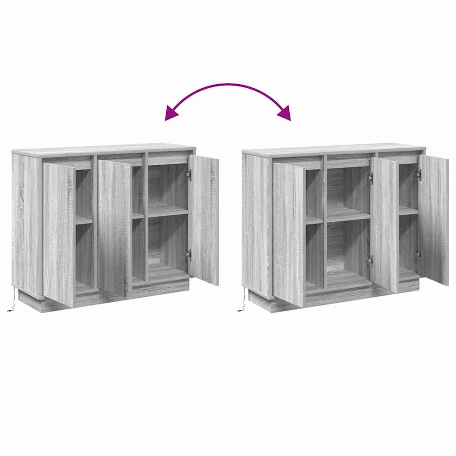 Buffet LED Gris Sonoma 90 x 32 x 75 cm Bois d'ingénierie - 15