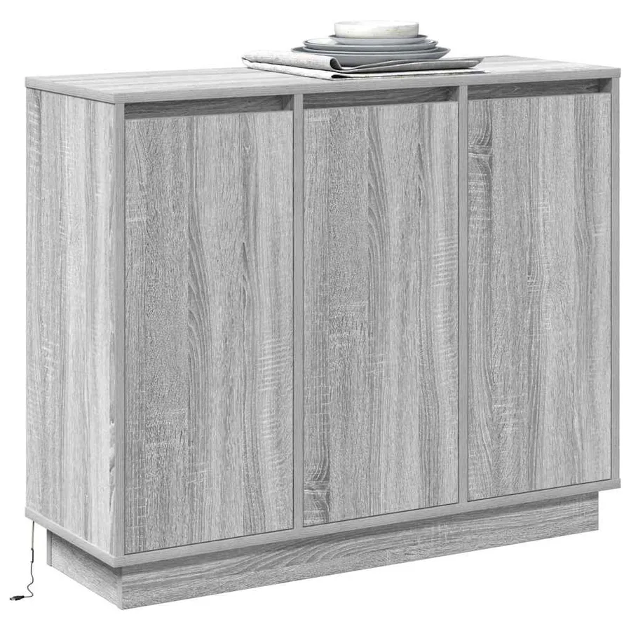 Buffet LED Gris Sonoma 90 x 32 x 75 cm Bois d'ingénierie - 3