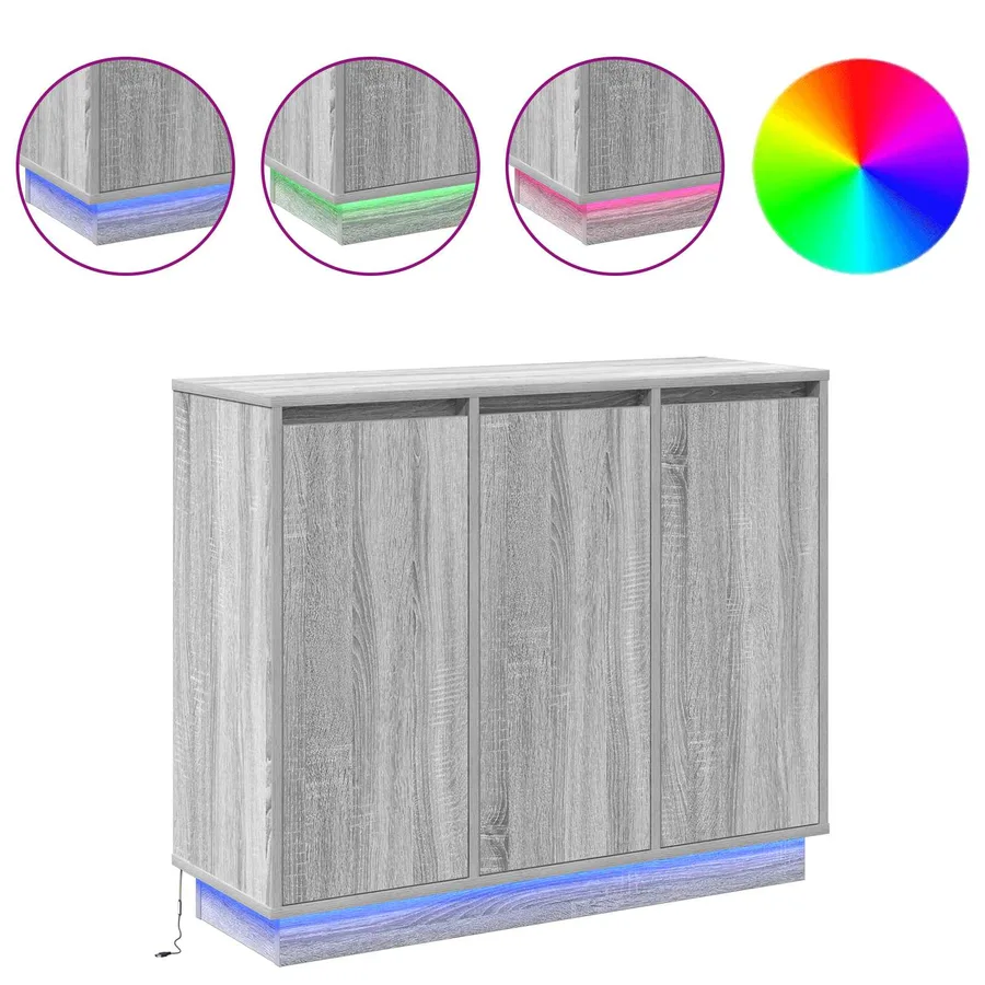 Buffet LED Gris Sonoma 90 x 32 x 75 cm Bois d'ingénierie - 4