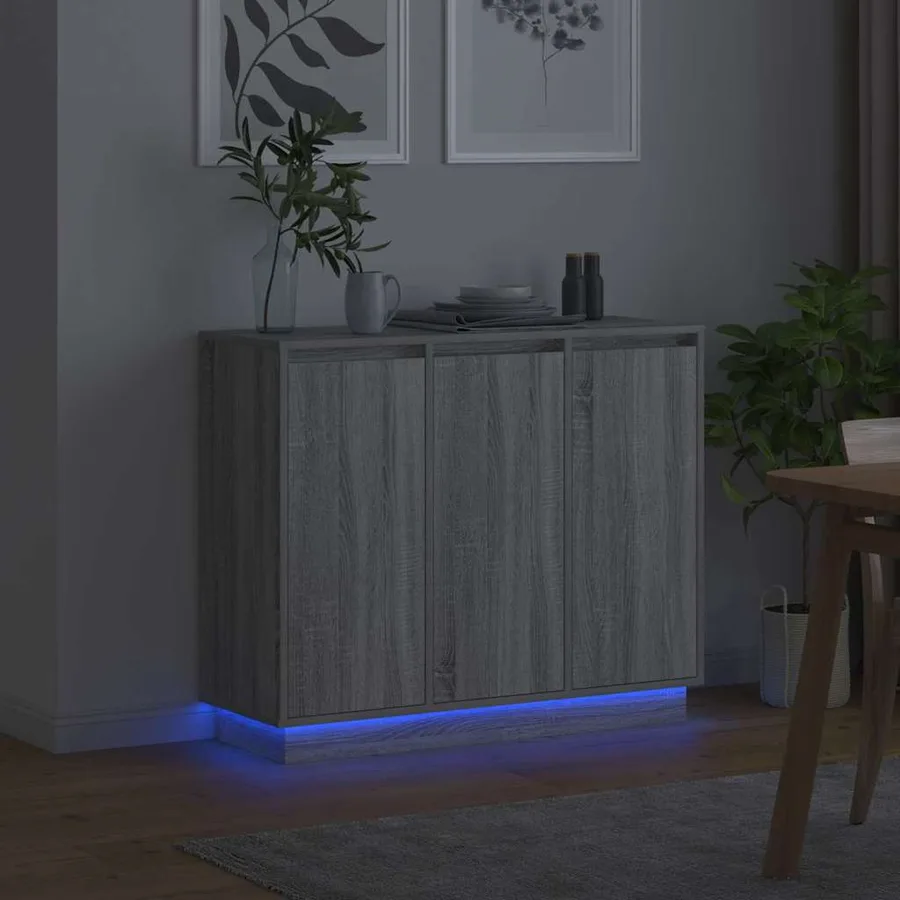 Buffet LED Gris Sonoma 90 x 32 x 75 cm Bois d'ingénierie - 6