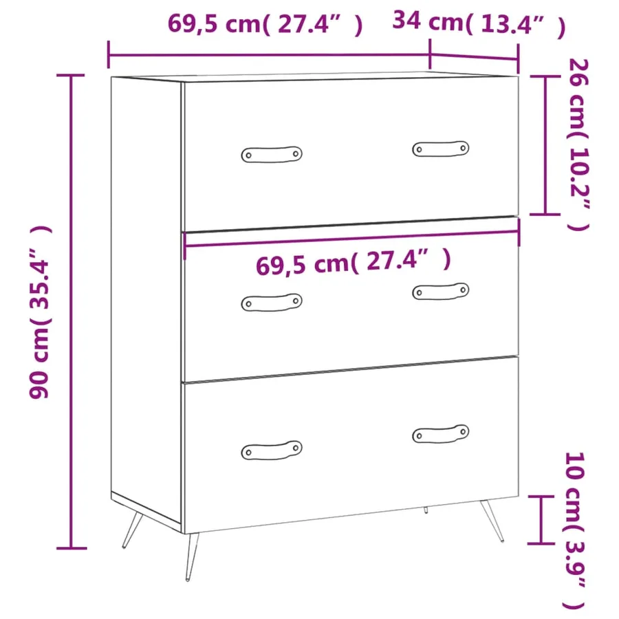 Commode sonoma gris 69,5 x 34 x 90 cm bois d'ingénierie - 12