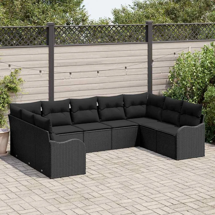 Ensemble de canapé de jardin Noir polyrotin