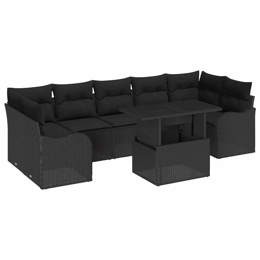 Ensemble de canapé de jardin avec coussin 8 pcs Noir polyrotin - 2