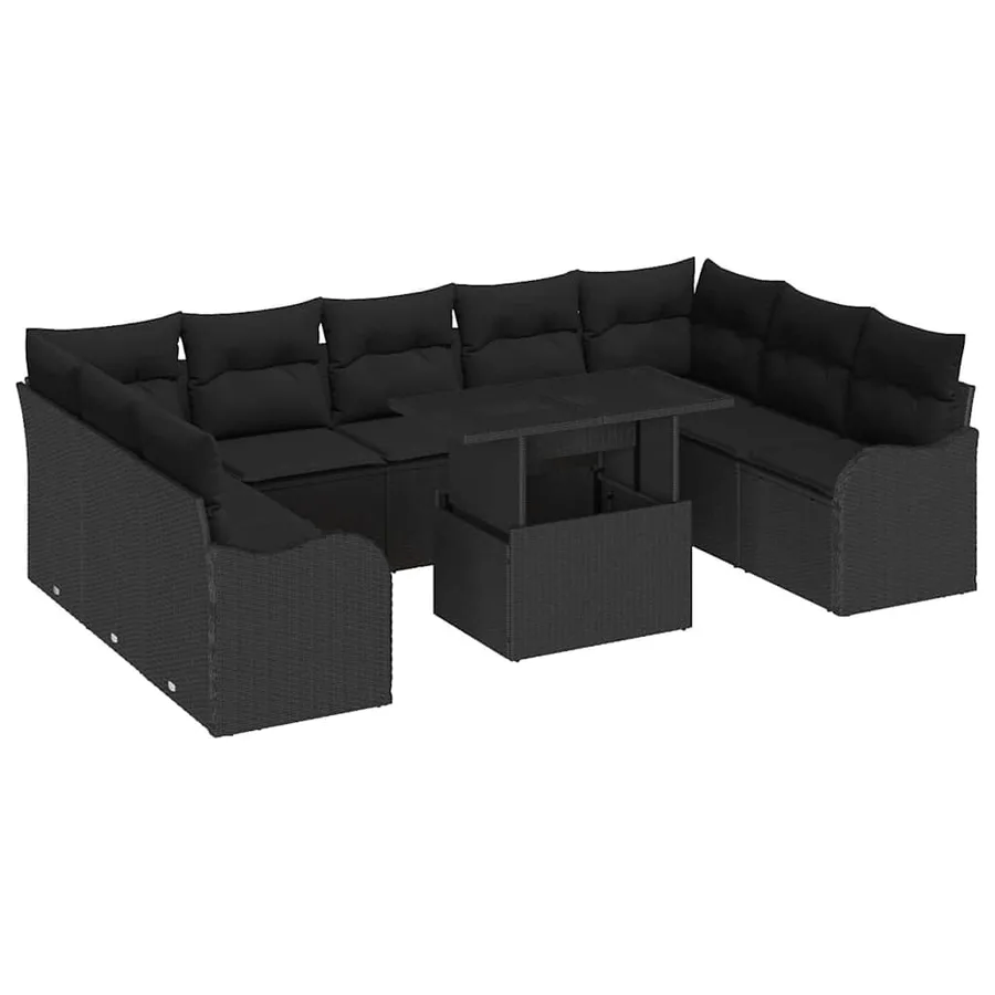 Ensemble de canapé de jardin 10 pcs Noir Poly rotin - 2