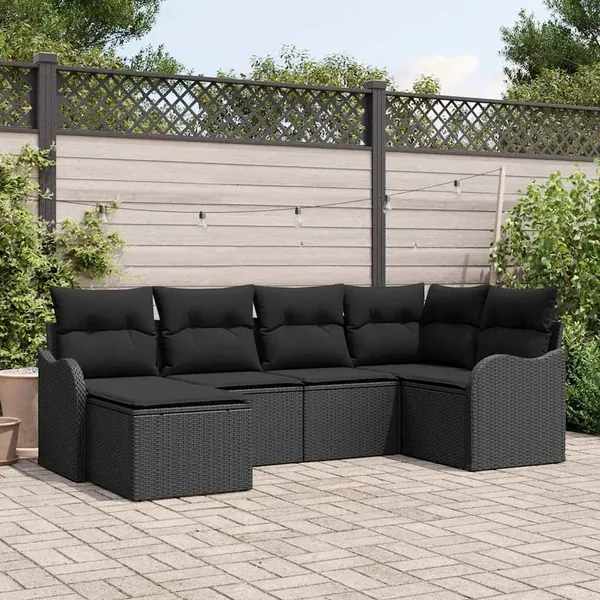 Ensemble de canapé de jardin 6 pcs Noir polyrotin