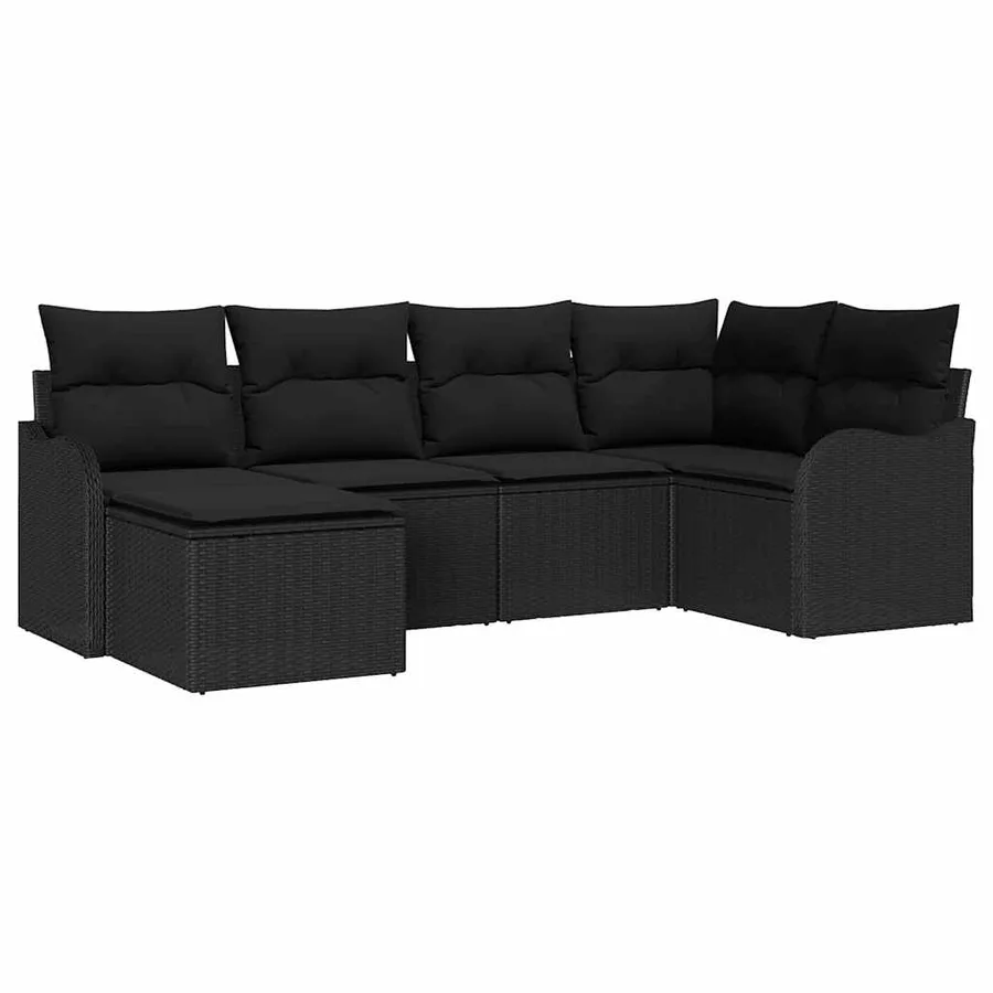 Ensemble de canapé de jardin 6 pcs Noir polyrotin - 2
