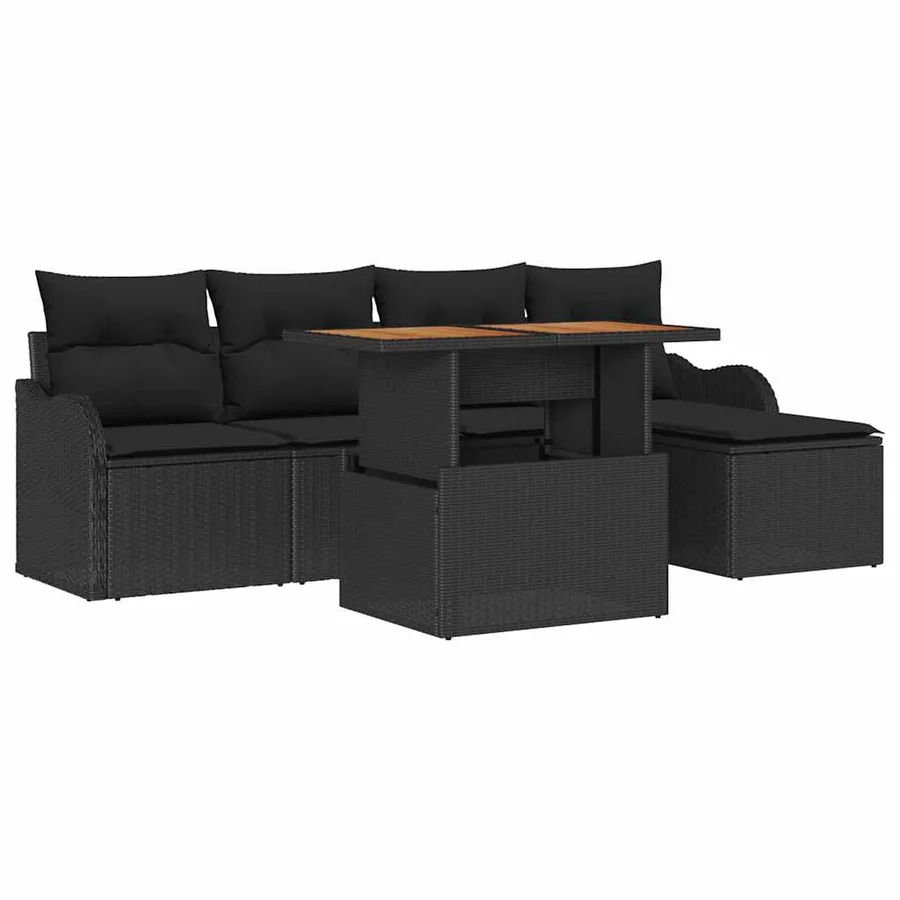 Ensemble de canapé de jardin avec coussin 6 pcs Noir polyrotin - 2